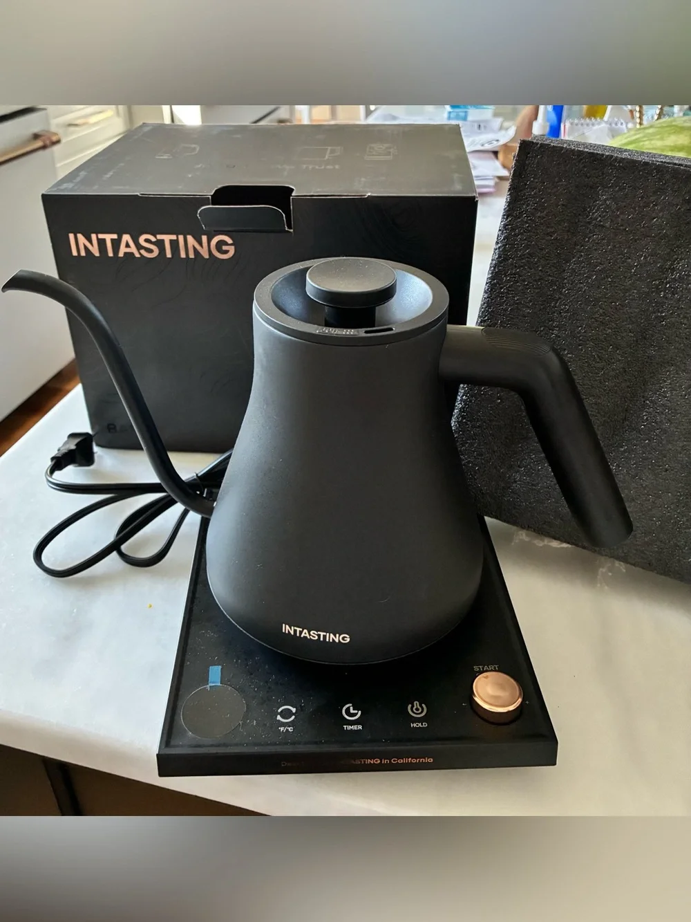 INTASTING Matte Black Gooseneck Kettle with Copper Accents